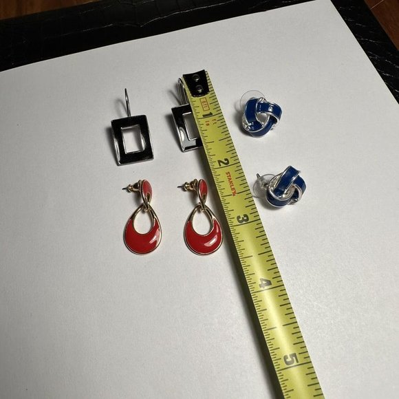 Lot Of 3 Pierced Earrings - Dangle / Stud - Enamel - Black Red Blue - Picture 6 of 8
